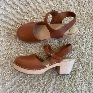 Lotta From Stockholm heeled clogs, brown leather, size 8.5 (39)